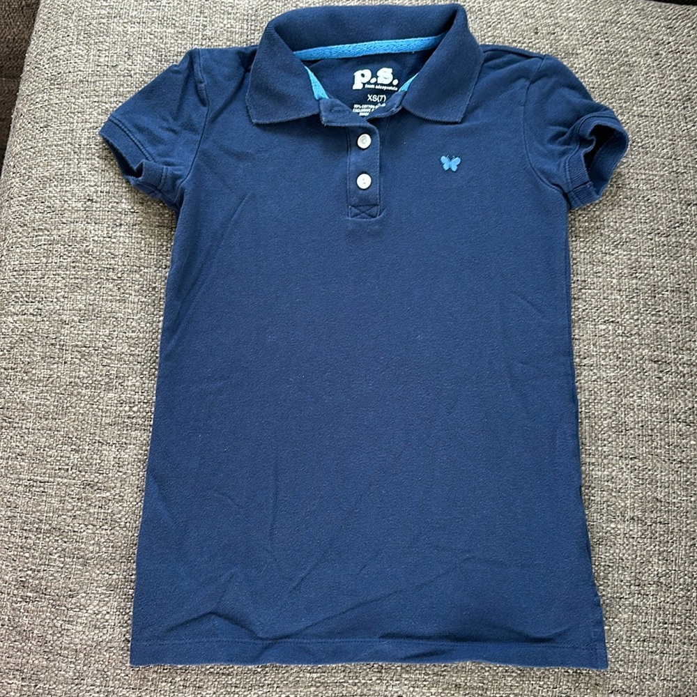 PS from Aeropostale Girls Navy Blue Short Sleeve Polo Shirt Butterfly Size XS 7